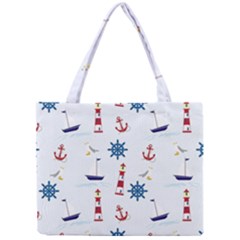 Seaside Nautical Themed Pattern Seamless Wallpaper Background Mini Tote Bag by Simbadda