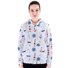 Seaside Nautical Themed Pattern Seamless Wallpaper Background Women s Zipper Hoodie by Simbadda