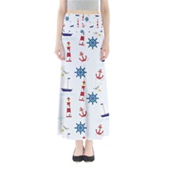 Seaside Nautical Themed Pattern Seamless Wallpaper Background Maxi Skirts by Simbadda