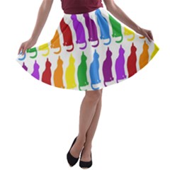 Rainbow Colorful Cats Wallpaper Pattern A-line Skater Skirt by Simbadda