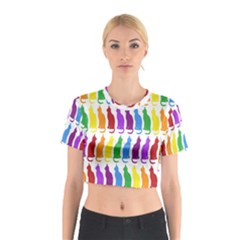 Rainbow Colorful Cats Wallpaper Pattern Cotton Crop Top by Simbadda