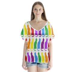 Rainbow Colorful Cats Wallpaper Pattern Flutter Sleeve Top