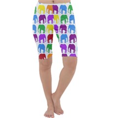 Rainbow Colors Bright Colorful Elephants Wallpaper Background Cropped Leggings  by Simbadda