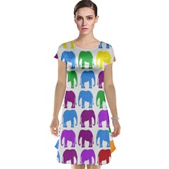 Rainbow Colors Bright Colorful Elephants Wallpaper Background Cap Sleeve Nightdress by Simbadda