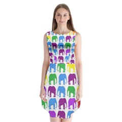 Rainbow Colors Bright Colorful Elephants Wallpaper Background Sleeveless Chiffon Dress   by Simbadda