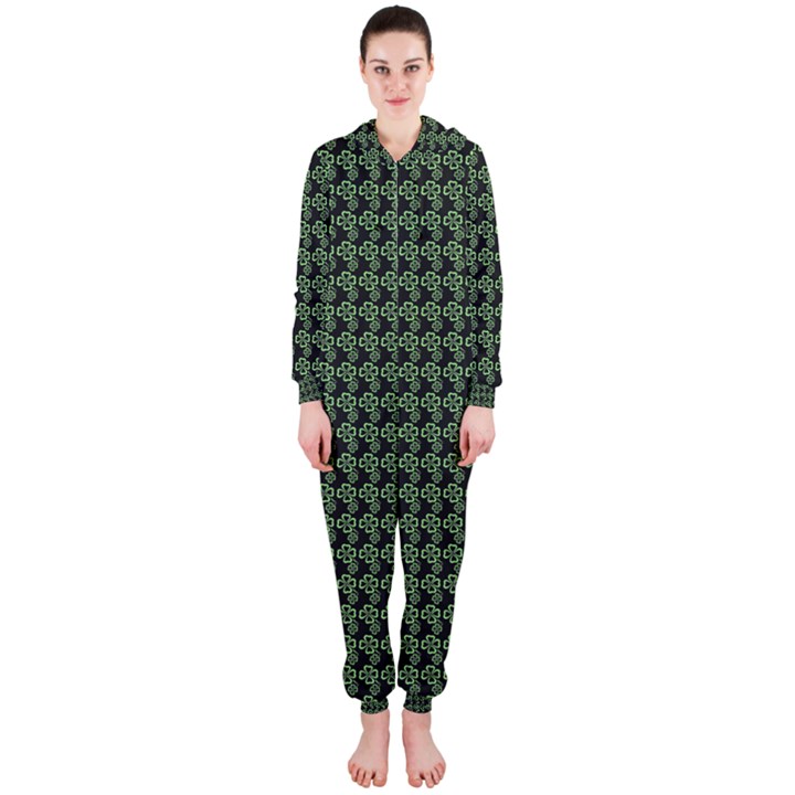 Clovers On Black Hooded Jumpsuit (Ladies) 