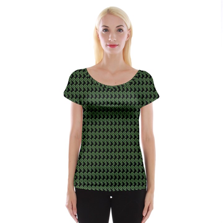 Clovers On Black Women s Cap Sleeve Top