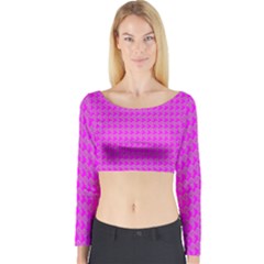 Clovers On Pink Long Sleeve Crop Top by PhotoNOLA