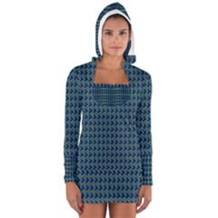 Clovers On Dark Blue Women s Long Sleeve Hooded T-shirt by PhotoNOLA