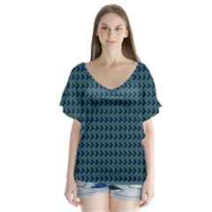 Clovers On Dark Blue Flutter Sleeve Top by PhotoNOLA