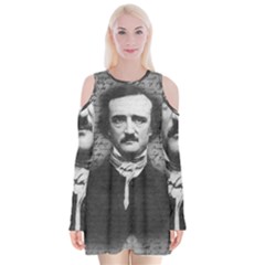 Edgar Allan Poe  Velvet Long Sleeve Shoulder Cutout Dress by Valentinaart