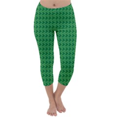 Clovers On Dark Green Capri Winter Leggings  by PhotoNOLA