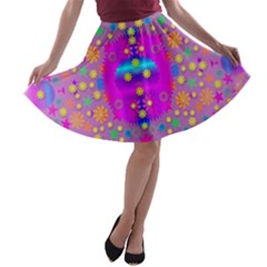 Colors And Wonderful Flowers On A Meadow A-line Skater Skirt by pepitasart