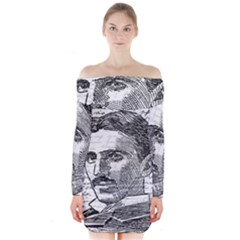 Nikola Tesla Long Sleeve Off Shoulder Dress by Valentinaart