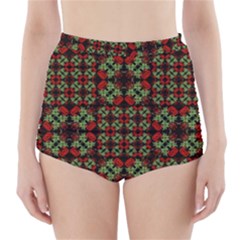 Asian Ornate Patchwork Pattern High-waisted Bikini Bottoms by dflcprintsclothing