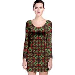 Asian Ornate Patchwork Pattern Long Sleeve Velvet Bodycon Dress by dflcprintsclothing