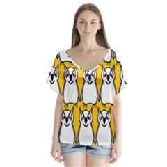 Yellow Owl Background Flutter Sleeve Top