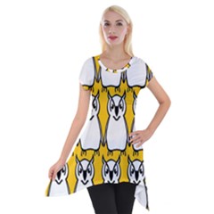 Yellow Owl Background Short Sleeve Side Drop Tunic