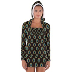 Peacock Inspired Background Women s Long Sleeve Hooded T-shirt by Simbadda