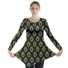 Peacock Inspired Background Long Sleeve Tunic  by Simbadda