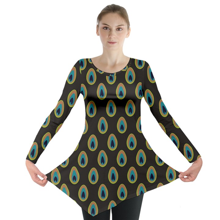 Peacock Inspired Background Long Sleeve Tunic 