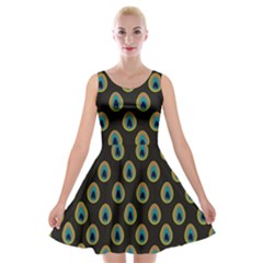 Peacock Inspired Background Velvet Skater Dress