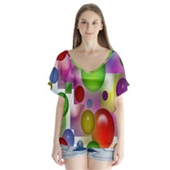 Colorful Bubbles Squares Background Flutter Sleeve Top by Simbadda