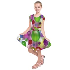 Colorful Bubbles Squares Background Kids  Short Sleeve Dress