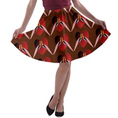 Peacocks Bird Pattern A-line Skater Skirt by Simbadda