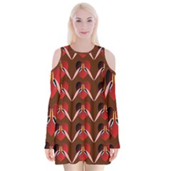 Peacocks Bird Pattern Velvet Long Sleeve Shoulder Cutout Dress by Simbadda