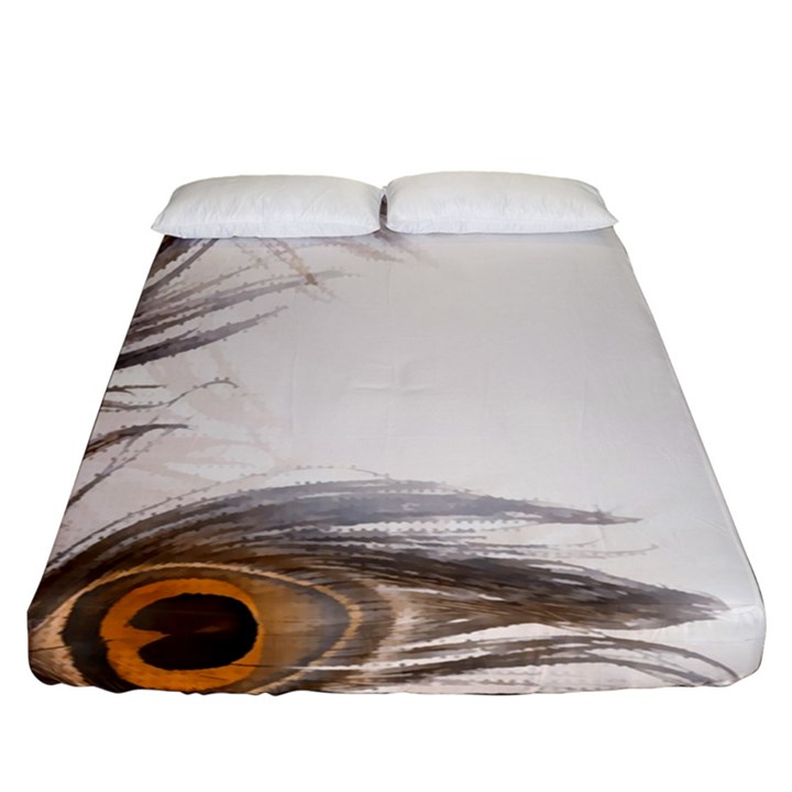 Peacock Feathery Background Fitted Sheet (King Size)