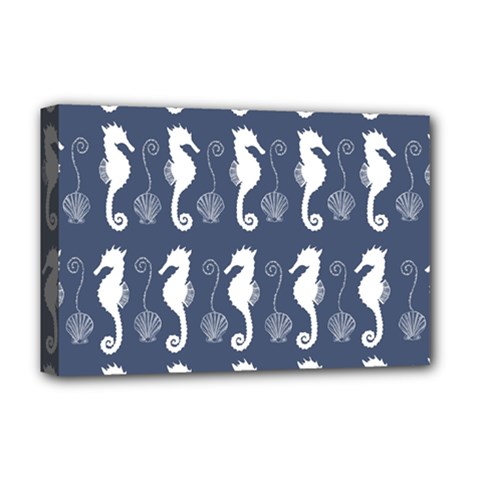 Seahorse And Shell Pattern Deluxe Canvas 18  X 12   by Simbadda