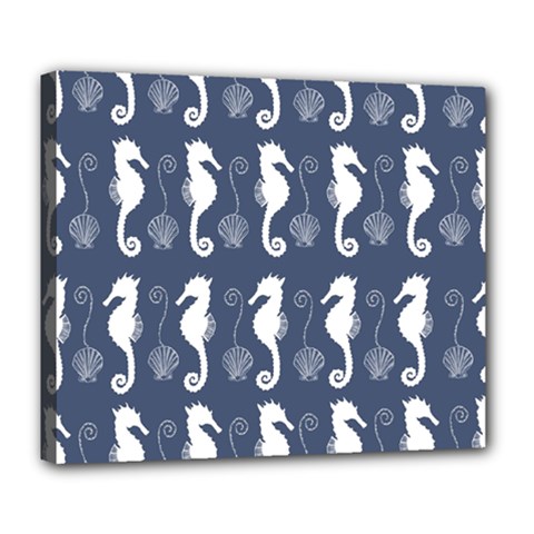 Seahorse And Shell Pattern Deluxe Canvas 24  X 20   by Simbadda