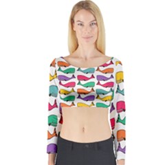 Small Rainbow Whales Long Sleeve Crop Top by Simbadda