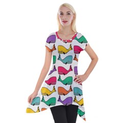 Small Rainbow Whales Short Sleeve Side Drop Tunic by Simbadda