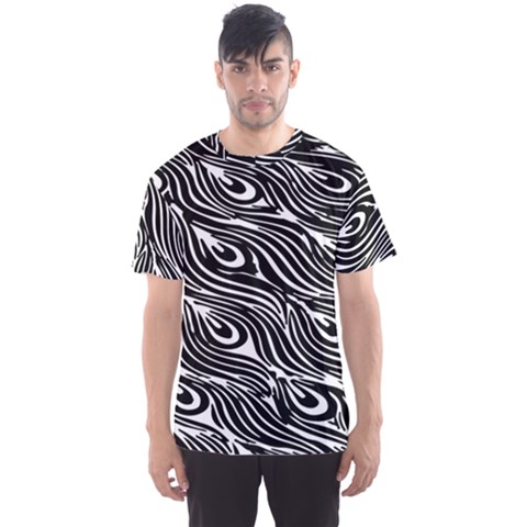 Digitally Created Peacock Feather Pattern In Black And White Men s Sport Mesh Tee by Simbadda