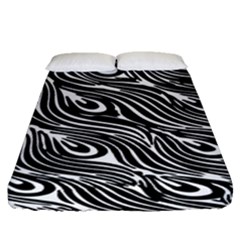 Digitally Created Peacock Feather Pattern In Black And White Fitted Sheet (queen Size)