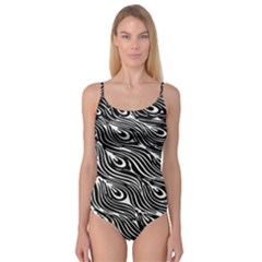 Digitally Created Peacock Feather Pattern In Black And White Camisole Leotard  by Simbadda