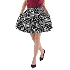 Digitally Created Peacock Feather Pattern In Black And White A-line Pocket Skirt by Simbadda