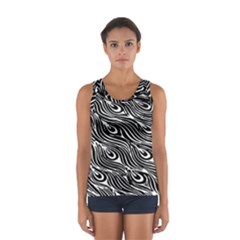 Digitally Created Peacock Feather Pattern In Black And White Women s Sport Tank Top  by Simbadda