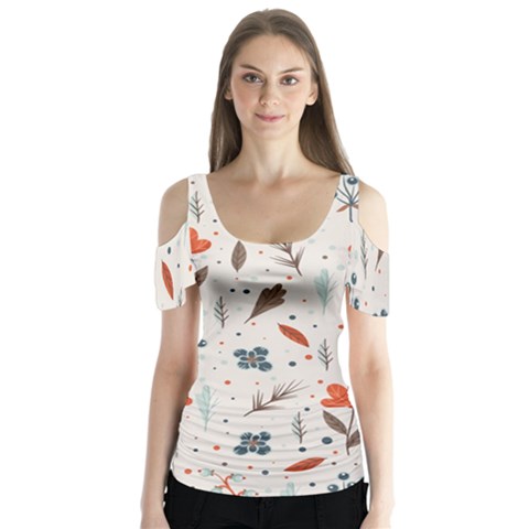 Seamless Floral Patterns  Butterfly Sleeve Cutout Tee  by TastefulDesigns