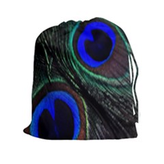 Peacock Feather Drawstring Pouches (xxl) by Simbadda