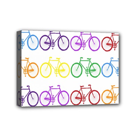 Rainbow Colors Bright Colorful Bicycles Wallpaper Background Mini Canvas 7  X 5  by Simbadda