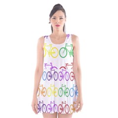 Rainbow Colors Bright Colorful Bicycles Wallpaper Background Scoop Neck Skater Dress