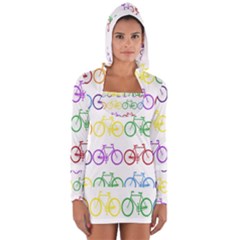 Rainbow Colors Bright Colorful Bicycles Wallpaper Background Women s Long Sleeve Hooded T-shirt by Simbadda