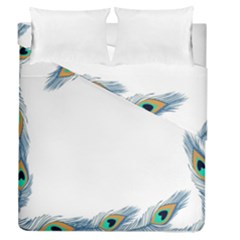 Beautiful Frame Made Up Of Blue Peacock Feathers Duvet Cover Double Side (queen Size) by Simbadda