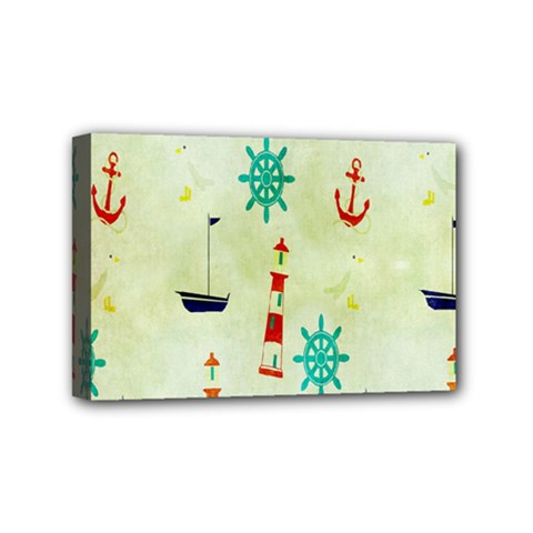 Vintage Seamless Nautical Wallpaper Pattern Mini Canvas 6  X 4  by Simbadda