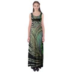 Feather Peacock Drops Green Empire Waist Maxi Dress by Simbadda