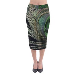 Feather Peacock Drops Green Midi Pencil Skirt by Simbadda