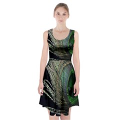 Feather Peacock Drops Green Racerback Midi Dress by Simbadda